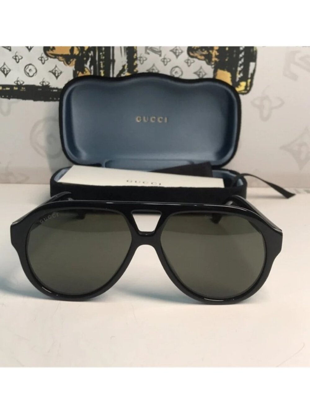 New Authentic Black Aviator Sunglasses GG0159SN 001 - Picture 5 of 9